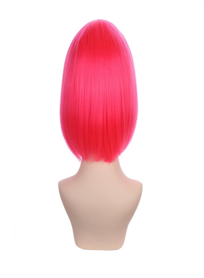 DUDUWIG Kid Hot Pink Wig Girls Short Rose Red Straight Wig Child Neon Pink Wigs with Bangs Hairnet Include - Image 4